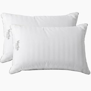 imageMartha Stewart Medium Soft Feather Down 100 Cotton 500 Thread Count Damask Stripe Embroidered Queen Size Set of 2White