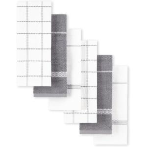 imageMartha Stewart Modern Waffle Kitchen Towel Set 6Pack Black 16quotx28quotGrey