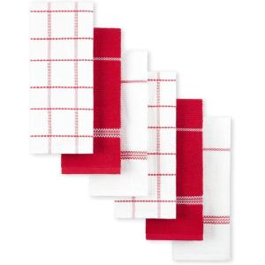 imageMartha Stewart Modern Waffle Kitchen Towel Set 6Pack Black 16quotx28quotRed
