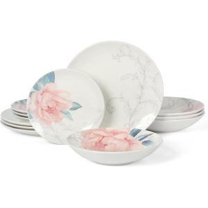 imageMartha Stewart Peony 12 Piece Porcelain Floral Chip and Scratch Resistant Dinnerware SetPeony