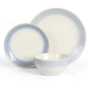imageMartha Stewart Perry Street 12pc Stoneware Reactive Dinnerware Set  White wBlue Rim