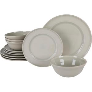 imageMartha Stewart Portillo 12 Piece Reactive Stoneware Dinnerware Set  Sharkey Gray