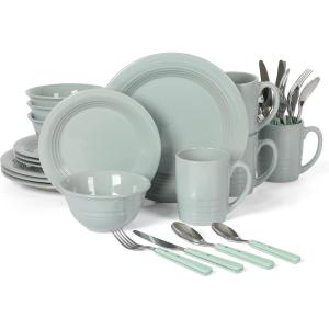 imageMartha Stewart Reedley 32 Piece Stoneware Dinnerware and Flatware Combo Set  BlueBlue