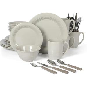 imageMartha Stewart Reedley 32 Piece Stoneware Dinnerware and Flatware Combo Set  BlueGray