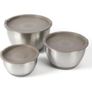 imageMartha Stewart Rhinewell Mirror Polish 6 Piece Stainless Steel Mixing Bowls with Lid and NonSlip Base  Grey