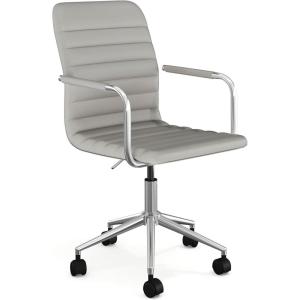 imageMartha Stewart Taytum Swivel Task Chair with Armrests for Home Office in White Faux Leather with Polished Brass FrameGray Faux LeatherPolished Nickel Frame