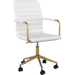 imageMartha Stewart Taytum Swivel Task Chair with Armrests for Home Office in White Faux Leather with Polished Brass FrameWhite Faux LeatherPolished Brass