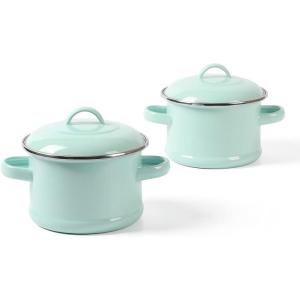 imageMartha Stewart Thayer 64Quart Enamel On Steel Scratch Resistant Dutch Oven wLid  Martha Blue Induction Safe55 Mini Dutch Oven 2Pack