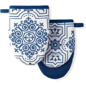 imageMartha Stewart Thin Stripe Mini Oven Mitt 2Pack Set Blue 55quotX8quotStrie Medallion