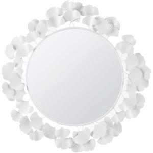 imageMartha Stewart Wall Dcor Large Gingko Leaf Round Wall Mirror for Living Room Iron Metal Plate Frame Antique Finish Ready to Hang Bedroom Decoration Eden 305quot GoldWhite