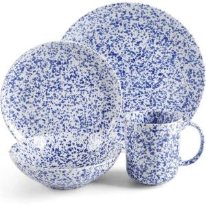 imageMartha Stewart Warham Splatter Handpainted Stoneware Dinnerware Set  Blue Service for 4 16pcs