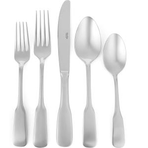 imageMartha Stewart Watercliffe 16 pc Flatware Set Stainless Steel wABS Handle  Warm GreyHalsey Mirror Polish