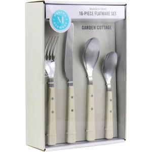 imageMartha Stewart Watercliffe 16 pc Flatware Silverware Set  Stainless Steel Utensils  Forks Spoons Knives  Martha BlueWatercliffe Linen