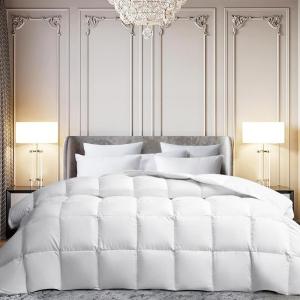 imageMartha Stewart White Goose Feather Down Fiber Comforter King Size All Season Duvet Insert Noiseless Fabric with 60oz Filled Luxury Cloud Fluffy Bed Comforter with 8 Corner Loops White 106x90inchWhiteExtra Warmth