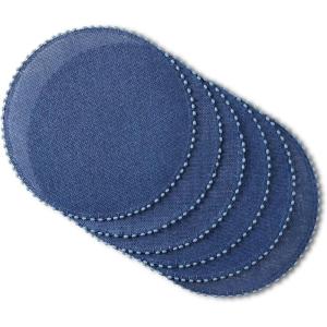 imageMartha Stewart Woven Water Resistant Lindos Placemat Set 6Pack 15quot Round BeigeNavy Blue