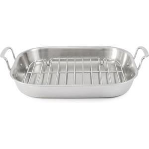 imageMartha by Martha Stewart Triply Stainless Steel 16quot Roasting Pan wFlat Rack