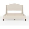 imageMartha Stewart Amelia Platform Bed with Curved Headboard and Cushioned Side Rails Faux Linen Upholstery Wood Slat Foundation No Box Spring Needed Queen BeigeBeige FabricWalnut Legs