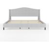 imageMartha Stewart Amelia Platform Bed with Curved Headboard and Cushioned Side Rails Faux Linen Upholstery Wood Slat Foundation No Box Spring Needed Queen BeigeGray FabricBlack Legs