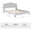 imageMartha Stewart Amelia Platform Bed with Curved Headboard and Cushioned Side Rails Faux Linen Upholstery Wood Slat Foundation No Box Spring Needed Queen BeigeGray FabricBlack Legs