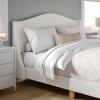 imageMartha Stewart Amelia Platform Bed with Curved Headboard and Cushioned Side Rails Faux Linen Upholstery Wood Slat Foundation No Box Spring Needed Queen BeigeOffwhite BoucleLight Beech Legs