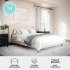 imageMartha Stewart Amelia Platform Bed with Curved Headboard and Cushioned Side Rails Faux Linen Upholstery Wood Slat Foundation No Box Spring Needed Queen BeigeBeige FabricWalnut Legs