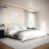 imageMartha Stewart Amelia Platform Bed with Curved Headboard and Cushioned Side Rails Faux Linen Upholstery Wood Slat Foundation No Box Spring Needed Queen BeigeBeige FabricWalnut Legs