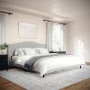 imageMartha Stewart Amelia Platform Bed with Curved Headboard and Cushioned Side Rails Faux Linen Upholstery Wood Slat Foundation No Box Spring Needed Queen BeigeGray FabricBlack Legs