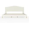 imageMartha Stewart Amelia Platform Bed with Curved Headboard and Cushioned Side Rails Faux Linen Upholstery Wood Slat Foundation No Box Spring Needed Queen BeigeOffwhite BoucleLight Beech Legs