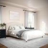 imageMartha Stewart Amelia Platform Bed with Curved Headboard and Cushioned Side Rails Faux Linen Upholstery Wood Slat Foundation No Box Spring Needed Queen BeigeBeige FabricWalnut Legs