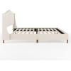 imageMartha Stewart Amelia Platform Bed with Curved Headboard and Cushioned Side Rails Faux Linen Upholstery Wood Slat Foundation No Box Spring Needed Queen BeigeBeige FabricWalnut Legs