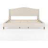 imageMartha Stewart Amelia Platform Bed with Curved Headboard and Cushioned Side Rails Faux Linen Upholstery Wood Slat Foundation No Box Spring Needed Queen BeigeBeige FabricWalnut Legs