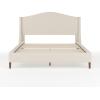 imageMartha Stewart Amelia Platform Bed with Curved Headboard and Cushioned Side Rails Faux Linen Upholstery Wood Slat Foundation No Box Spring Needed Queen BeigeBeige FabricWalnut Legs