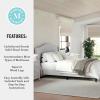 imageMartha Stewart Amelia Platform Bed with Curved Headboard and Cushioned Side Rails Faux Linen Upholstery Wood Slat Foundation No Box Spring Needed Queen BeigeGray FabricBlack Legs