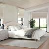 imageMartha Stewart Amelia Platform Bed with Curved Headboard and Cushioned Side Rails Faux Linen Upholstery Wood Slat Foundation No Box Spring Needed Queen BeigeBeige FabricWalnut Legs