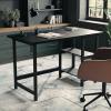 imageMartha Stewart Beckett Modern Trestle Desk with Open Side Shelving in Black Wood Grain FinishBlack Wood Grain