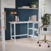 imageMartha Stewart Beckett Modern Trestle Desk with Open Side Shelving in Black Wood Grain FinishWhite Wood Grain