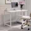 imageMartha Stewart Beckett Modern Trestle Desk with Open Side Shelving in Black Wood Grain FinishWhite Wood Grain