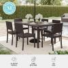 imageMartha Stewart Bedford 7Piece IndoorOutdoor Dining Set with 6 Stackable Chairs and 62quot Patio Table with Faux Wood Top and Rattan Wicker Finish in GrayBrown