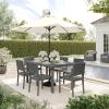 imageMartha Stewart Bedford 7Piece IndoorOutdoor Dining Set with 6 Stackable Chairs and 62quot Patio Table with Faux Wood Top and Rattan Wicker Finish in GrayGrey