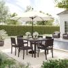 imageMartha Stewart Bedford 7Piece IndoorOutdoor Dining Set with 6 Stackable Chairs and 62quot Patio Table with Faux Wood Top and Rattan Wicker Finish in GrayBrown