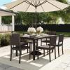 imageMartha Stewart Bedford 7Piece IndoorOutdoor Dining Set with 6 Stackable Chairs and 62quot Patio Table with Faux Wood Top and Rattan Wicker Finish in GrayBrown