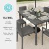 imageMartha Stewart Bedford 7Piece IndoorOutdoor Dining Set with 6 Stackable Chairs and 62quot Patio Table with Faux Wood Top and Rattan Wicker Finish in GrayGrey