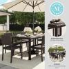 imageMartha Stewart Bedford 9Piece IndoorOutdoor Dining Set with 6 Stackable Chairs and 71quot Patio Table with Faux Wood Top and Rattan Wicker Finish in GrayBrown