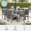 imageMartha Stewart Bedford 9Piece IndoorOutdoor Dining Set with 6 Stackable Chairs and 71quot Patio Table with Faux Wood Top and Rattan Wicker Finish in GrayGrey