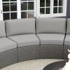 imageMartha Stewart Bedford IndoorOutdoor Modular Patio Curved Sectional Sofa Seat with Rattan Wicker Finish in Brown with Tan AllWeather CushionsGray CushionsGray Frame