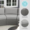 imageMartha Stewart Bedford IndoorOutdoor Modular Patio Curved Sectional Sofa Seat with Rattan Wicker Finish in Brown with Tan AllWeather CushionsGray CushionsGray Frame