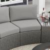 imageMartha Stewart Bedford IndoorOutdoor Modular Patio Curved Sectional Sofa Seat with Rattan Wicker Finish in Brown with Tan AllWeather CushionsGray CushionsGray Frame