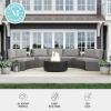 imageMartha Stewart Bedford IndoorOutdoor Modular Patio Curved Sectional Sofa Seat with Rattan Wicker Finish in Brown with Tan AllWeather CushionsGray CushionsGray Frame