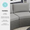 imageMartha Stewart Bedford IndoorOutdoor Modular Patio Curved Sectional Sofa Seat with Rattan Wicker Finish in Brown with Tan AllWeather CushionsGray CushionsGray Frame