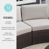 imageMartha Stewart Bedford IndoorOutdoor Modular Patio Curved Sectional Sofa Seat with Rattan Wicker Finish in Brown with Tan AllWeather CushionsTan CushionsBrown Frame